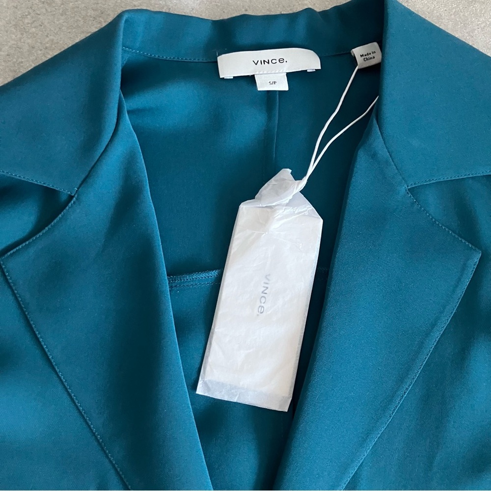 NWT Vince royal blue silk button front blouse - Picture 2 of 5